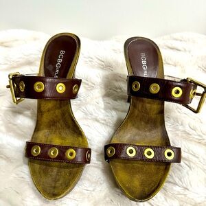 BCBGirls Brown and Gold Women's Sandals Mules